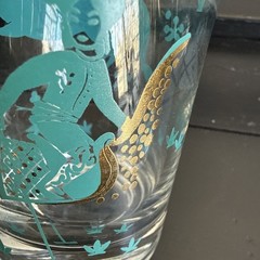 Vtg 4 CERA Persian Polo Riders Barware Turquoise Gold Highball Glasses MCM