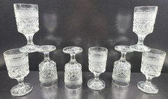 8 Anchor Hocking Wexford Claret Wine Glasses Set Vintage Cut Etched Bar Ware Lot