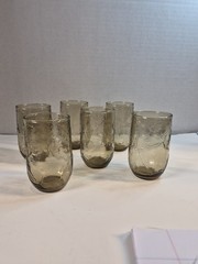 6 Vtg Sherwood Smoky Tawny Brown Leaf Anchor Hocking Juice Glass