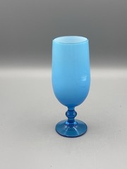 Vintage Carlo Moretti Murano Sky Blue White Interior Wine Glass Goblet 5 inches