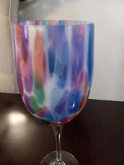 The Glass Forge Kaleidoscope WINE GLASS ~ Rainbow Frit Color MINT 2003