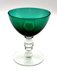 Emerald Green Sherbet 6 oz. W/Clear Stem and Base 4.75” Tall, Set of 4