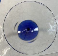 Set of 2 Hand Blown Libbey Courbe Martini Glasses Blue Zig Zag Stem