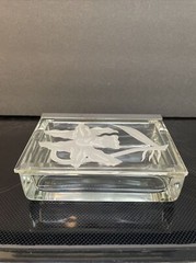 DOROTHY THORPE Glass Trinket Box-Etched Flower-MCM-Art Deco