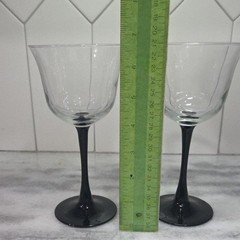 Luminarc Black Stemmed Tulip Wine Glasses, Set of 2, Vtg Domino Design, Stemware