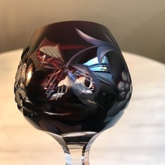 Vintage Cut to Clear Crystal Cordial Burgandy Notched Zippered Stem 5 Inches