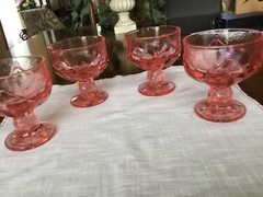 4 Tiffin Franciscan Cabaret Glass Pink Lotus Footed Sherbert Cups 4 1/4”