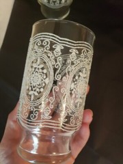4 Vintage 12 Oz White Raised Floral Lace Drinking Glasses 5.25″