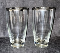 TWO Libbey Glass Company 3003-15 Clear 16 oz Highball Tumblers w Platinum Rim