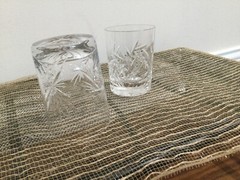 Vintage Crystal Hand Cut Pinwheel Fan 2 Whiskey Rocks Glasses 3.5″hX2.5»w