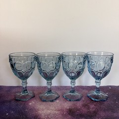 Set of 4 Fostoria Moonstone Light Blue Water/ Wine Glass Goblets 6 1/2”