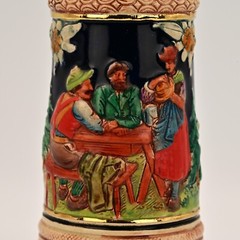 DBGM Original Vintage Signed German Ceramic Painted Glazed Pewter Lid Beer Stein