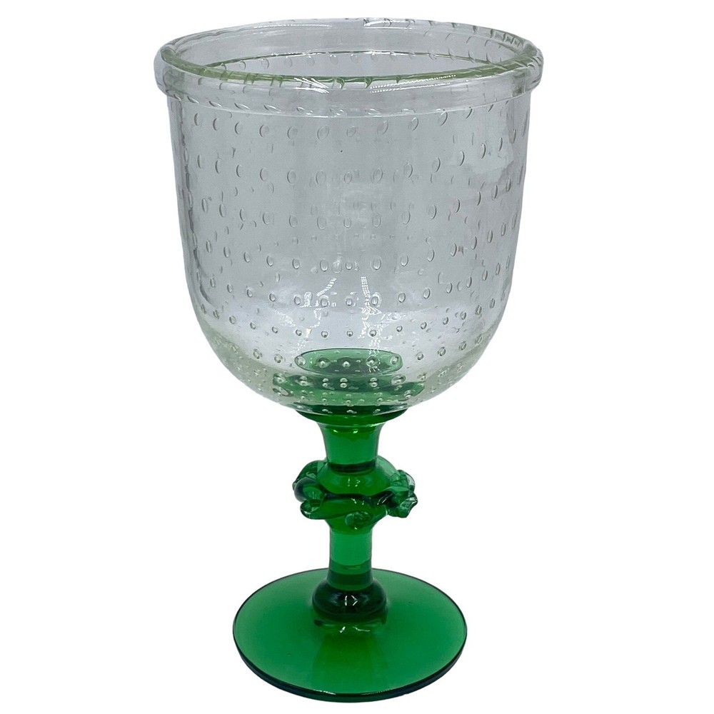 Bullicante Goblet Chalice Clear Green Art Glass Controlled Bubbles 8.75″ Tall