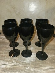 Vintage MIKASA Black Elegance Amethyst CRYSTAL Set Of 6 Wine Glasses