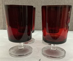 Set Of Four Luminarc France Ruby Red Pedestal Clear Stem Glass Goblet