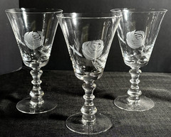 Fostoria Rose-Crystal Goblets-Deep Cut Grey Rose-6 Iced Tea, 6 Water, 6 Sherbet