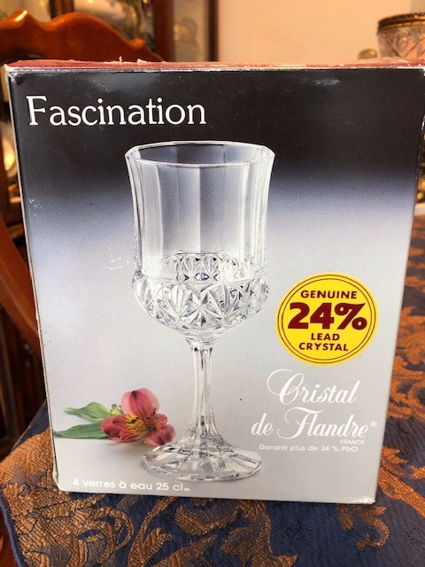 Cristal De Flandre Fascination Wine Goblets  Boxed 24% Lead Crystal Set of 4