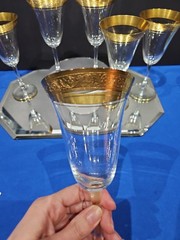 (6) Water Goblets Glasses 7-3/4″, clear Gold encrusted Glastonbury Lotus #85-1