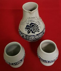 Vintage West German Pottery Pitcher and 2 Mugs. Bay Keramik Cobalt Salt Glaze