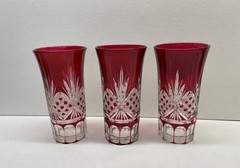 Lot of 3 Vintage Ruby Cut to Clear Cordial Glasses 4” or Candle Holders