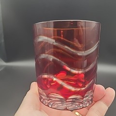 Reddish Brown Cut to Clear Bohemian Crystal Double Old Fashioned Whiskey Glass