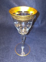 Antique Cordial Goblet 24K Gold Rim optic panels 6″ Tall