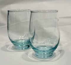 Vintage Libbey Glass Tempo Aqua Roly Poly Tumbler Drinking Glasses 3.5″ Set of 2