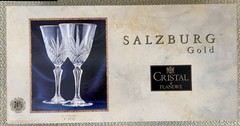 Cristal de Flandre Salzburg Goblets Set of 4 -7 3/4 oz Gold Rim 24% PbO France