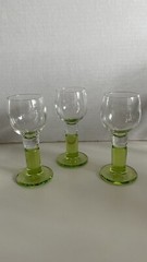 Set of 3 Cordial Glasses- Thick Green Stem – Barware
