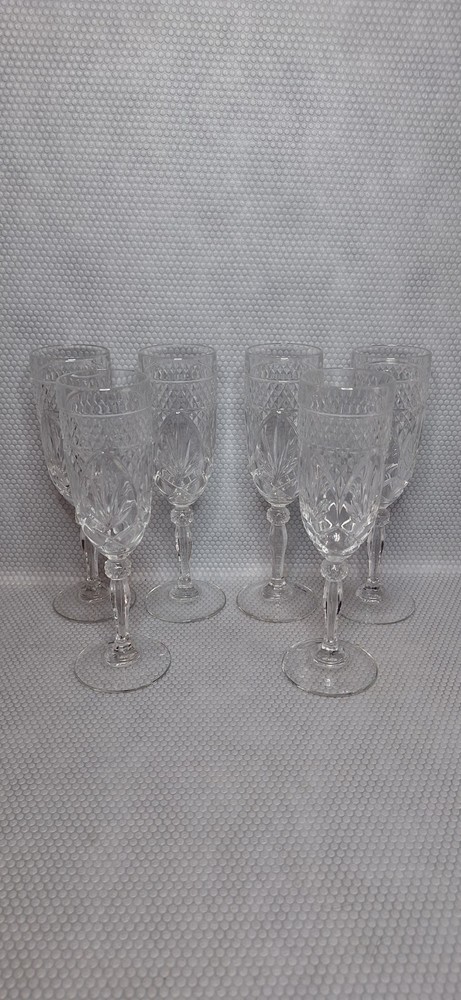 SET OF 6 CRISTAL D’ARQUES-DURAND ANTIQUE CLEAR KNOB STEM CHAMPAGNE FLUTES GLASS