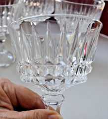 4 ~ Coupe Champagne American Brilliant Cut Crystal Polygon Stem 5.25″ VTG