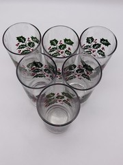 Indiana Holly Berry Holiday Tumbler Glasses Set 6 Green Red Christmas Decor 5.5″