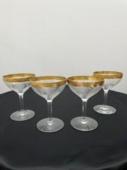 🟡 4 Tiffin Franciscan Melrose Clear w/ Gold Gilding Champagne Glass Set 1930’s