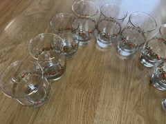 Set 10-Libbey Holly & Berry Tumblers Clear Glass with Gold Rim Christmas Holiday