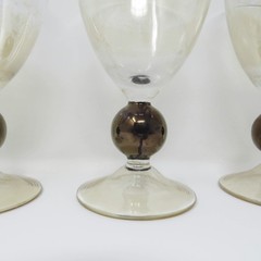 Set of 3 Vtg Krosno Poland Amber Bronze Ball Wine Glasses Water Goblets