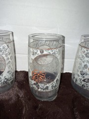 3 Anchor Hocking Vtg Drinking Glasses Butterflies Roses Frosted