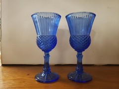 2 Vintage Avon Fostoria George Washington Cobalt Blue Water Wine Glass Goblets