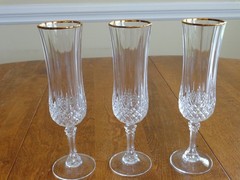 CRISTAL D’ARQUES LONGCHAMP GOLD FLUTED CHAMPAGNE GLASSES LOT OF 3