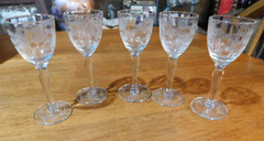Glastonbury Lotus 66-1 Gray Art Crystal Cordials set of 5