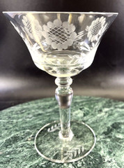 Pair W J Hughes Cornflower Etched Crystal 6oz Sherbet/Champagne Stemware Glasses