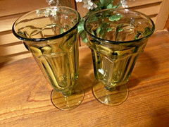 IMPERIAL GLASS VERDE GREEN GLASS FOOTED GLASSES – SET of 2 – OLD WILLIAMSBURG