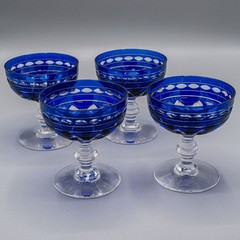 Val St Lambert Kent York Cobalt Champagne Sherbet Saucer Glasses Set of 4-4 1/4″