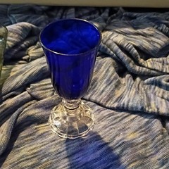 Cobalt Blue Glass Goblet with Clear Stem, Glossy Finish, Round Shape