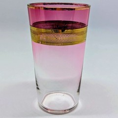 Bohemian Pink Fade Tumbler Juice Glasses Gold Overlay Swirl MCM Set Of 2