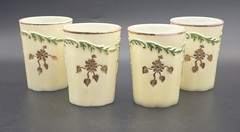 Antique Northwood Intaglio Uranium Custard Glass Tumbler Green & Gold Flower