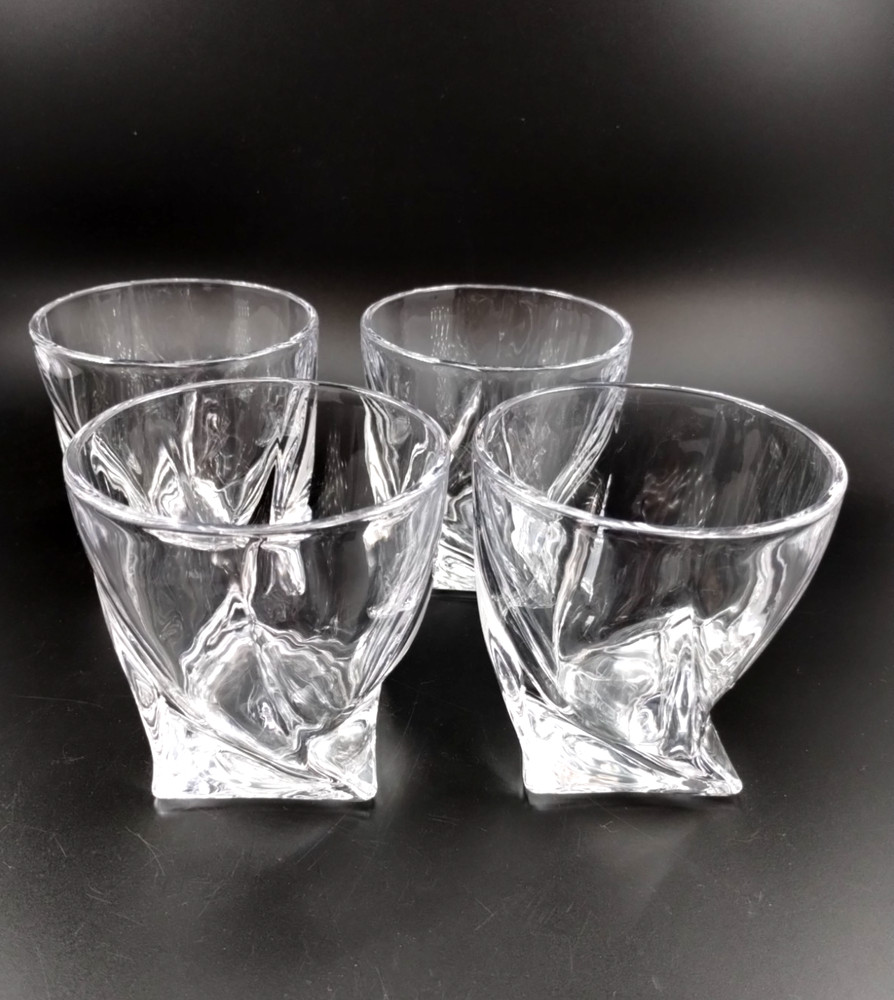 (4) MIKASA CRYSTAL~»Motion» Twist Base~Double Old Fashion Glasses~3.75″~PRISTINE
