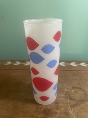 Vintage 1960s Dairy Queen Frosted Red White Blue Glass Single Tumbler Scratched