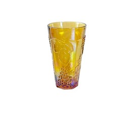 Set of 2 Carnival Drinking Glasses Fall Harvest Iridescent Amber Grape Vtg 7″