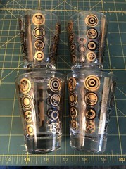 Vintage 4 Retro 4oz Clear Glass Drinking Glasses Gold & Black Abstract Design