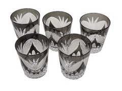 Edo Kiriko Japanese crystal black cut-to-clear rocks glasses Height: 3.5″